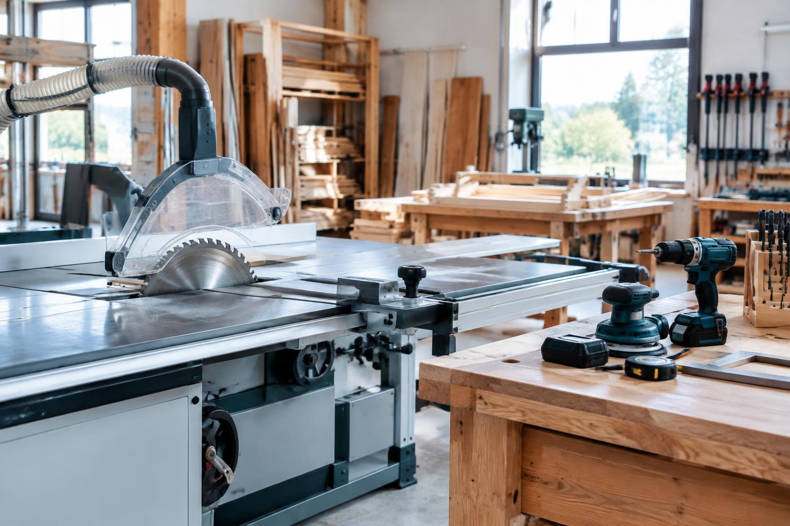 Holzbearbeitungsmaschine und Elektrowerkzeuge in einer Tischlerei