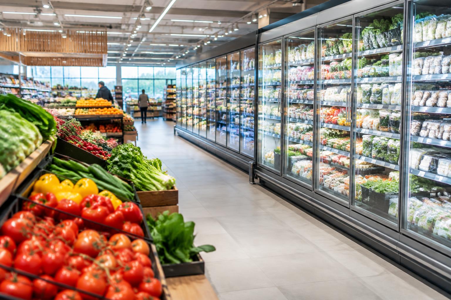 Kühlregale und Frischeabteilung in einer Supermarktfiliale